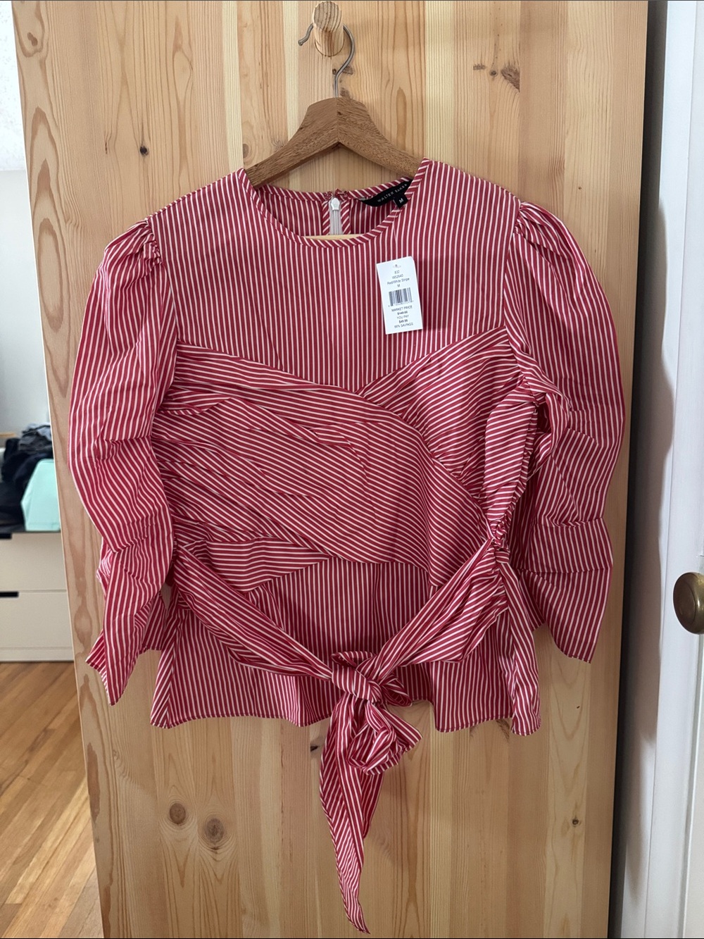 Walter Baker Red and White Striped Tie-Front Blouse
